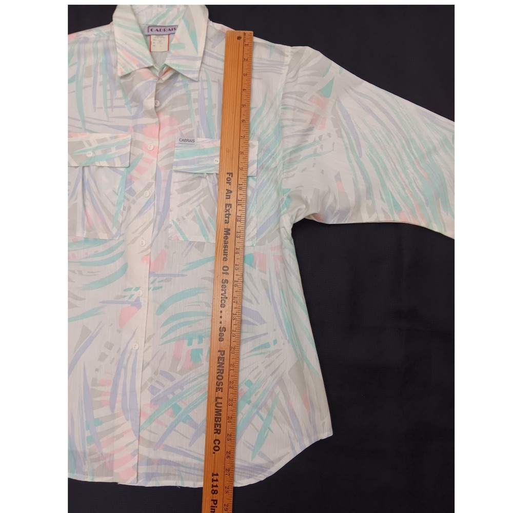Vintage Cabrais Tropical Palm Leaf Button Up Shirt Pastel 3/4 Sleeve Size 8 6085 - Picture 4 of 9